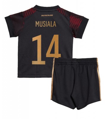 Tyskland Jamal Musiala #14 Borta Kläder Barn VM 2022 Kortärmad (+ Korta byxor)